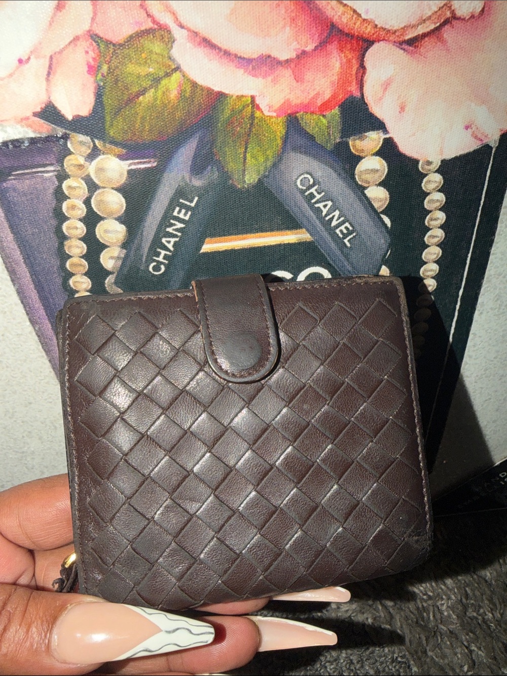 Bottega Veneta Vintage Dark Brown Woven Leather Snap Wallet-EUC-CALL OUTS ON PIC